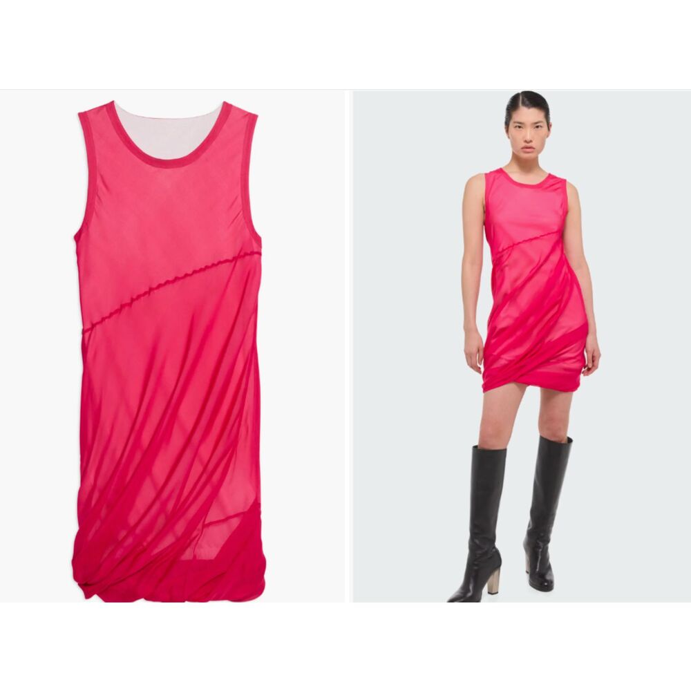 Helmut Lang Women's Sleeveless Bubble Hem Silk Dress Fuschia Pink XXS NWT 495